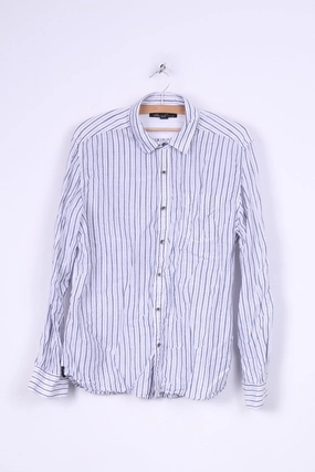 Kenneth Cole Mens L Casual Shirt Cotton Striped Long Sleeve Seasonal Fashion