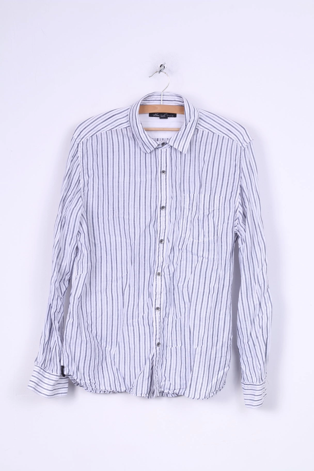 Kenneth Cole Mens L Casual Shirt Cotton Striped Long Sleeve Seasonal Fashion