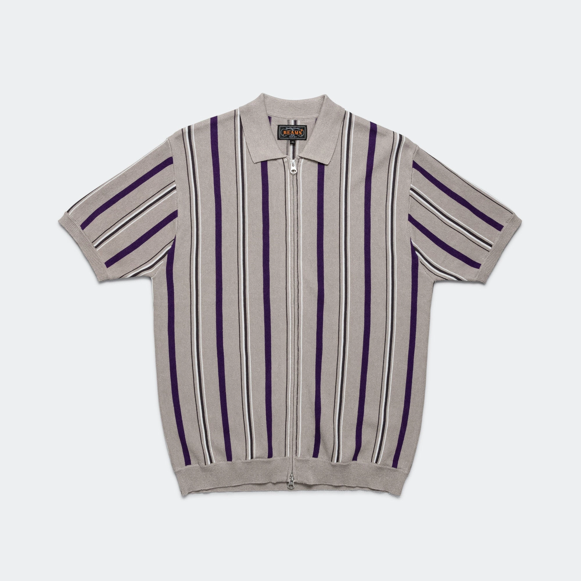 Durable Fabric Holiday Style Zip Knit Stripe Polo - Light Grey