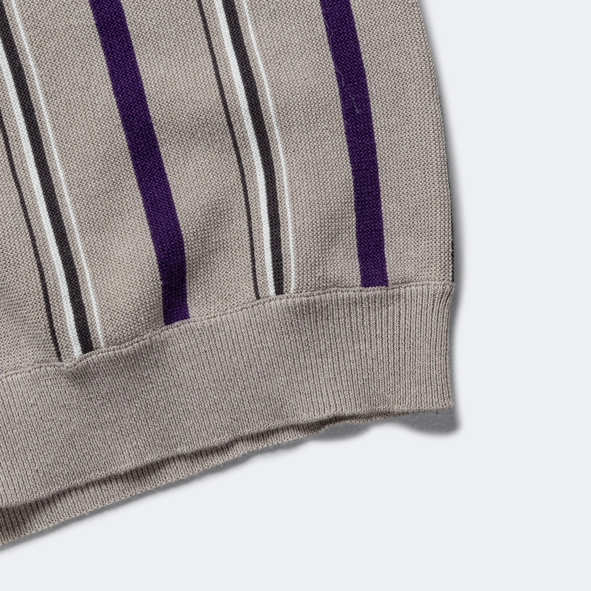 Coffee Run Sporty Look Zip Knit Stripe Polo - Light Grey