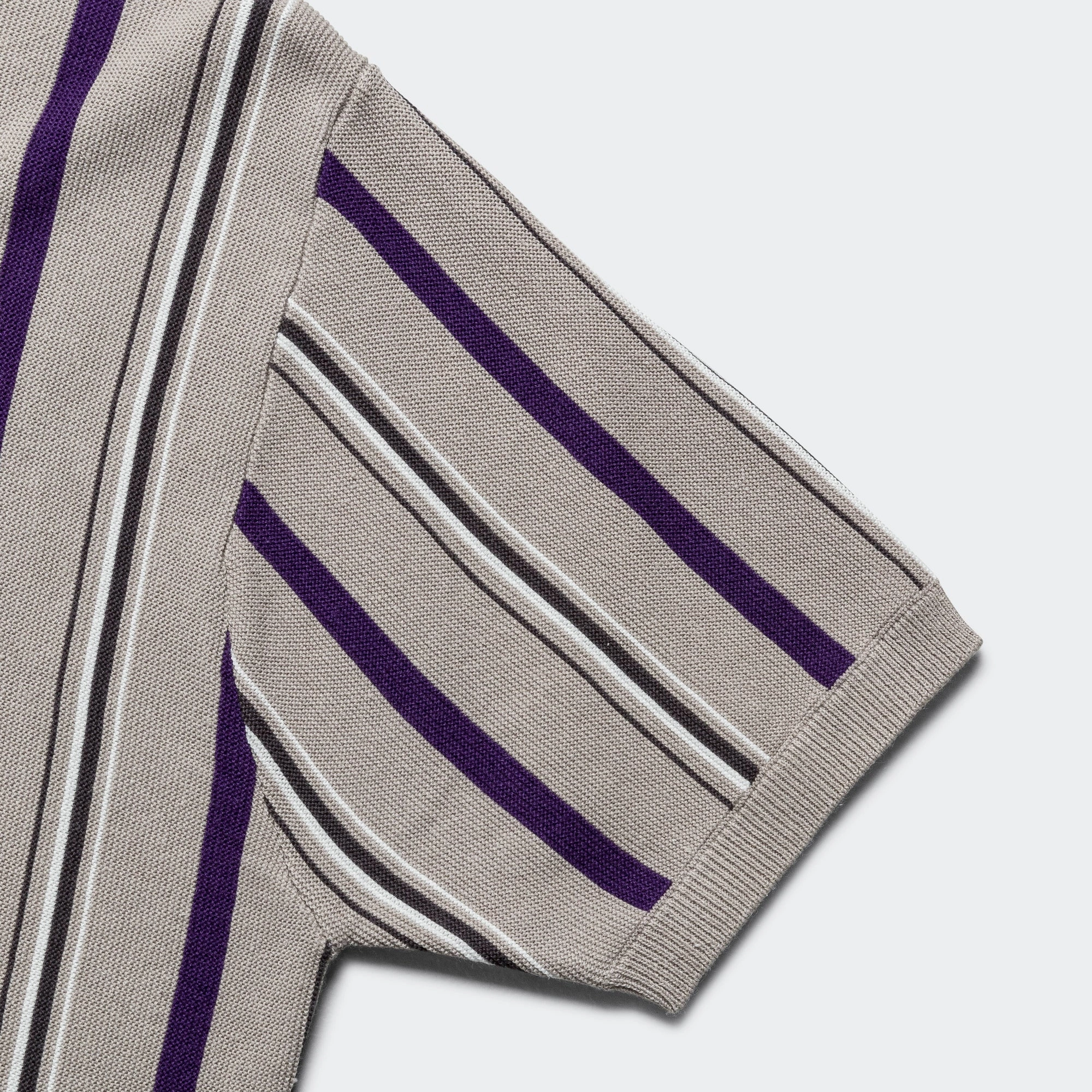 Zip Knit Stripe Polo - Light Grey Affordable Luxury