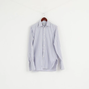 Indoor Comfort Cunningham Shirtmakers Men 15.5 39 M Casual Shirt White Blue Striped Cotton Top