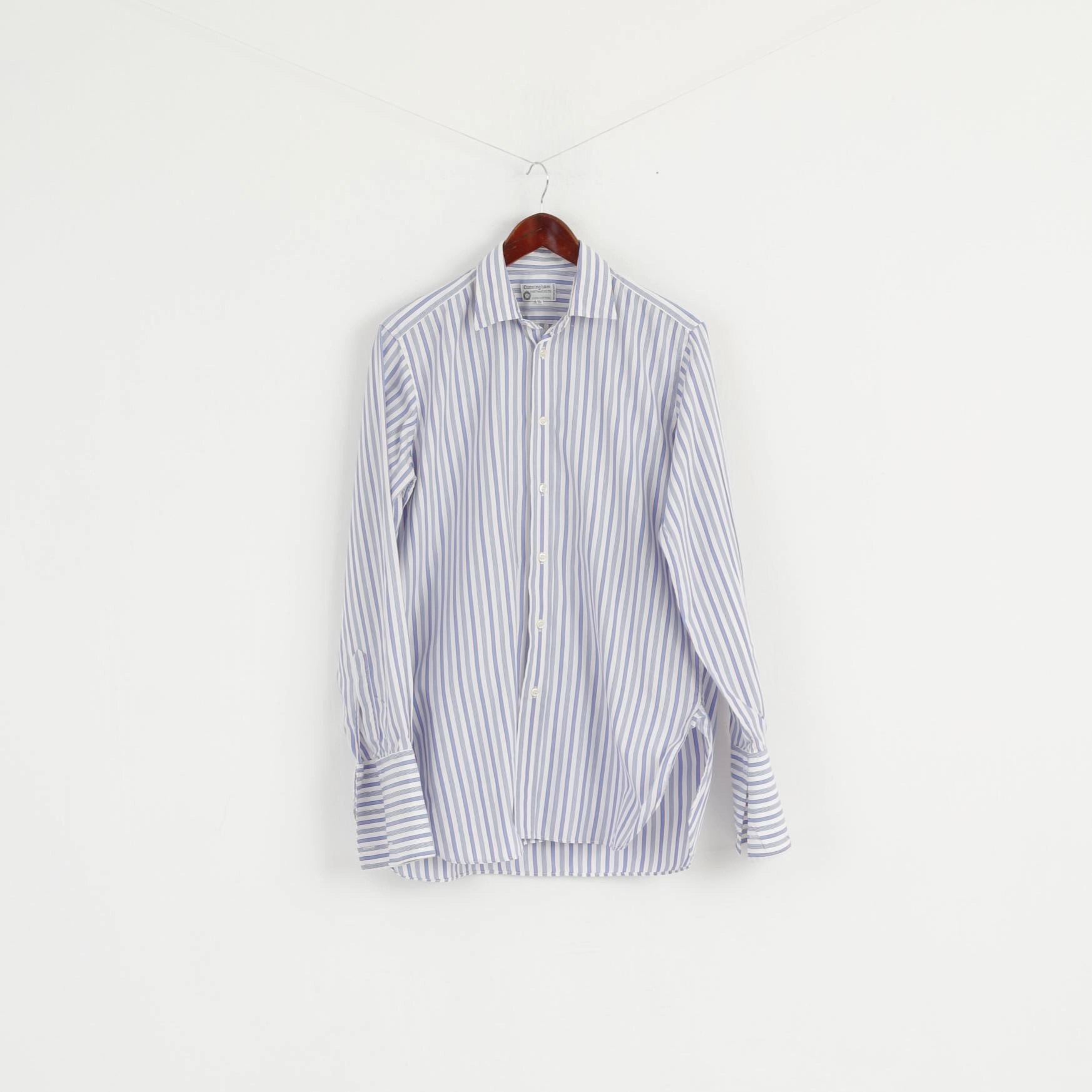 Indoor Comfort Cunningham Shirtmakers Men 15.5 39 M Casual Shirt White Blue Striped Cotton Top