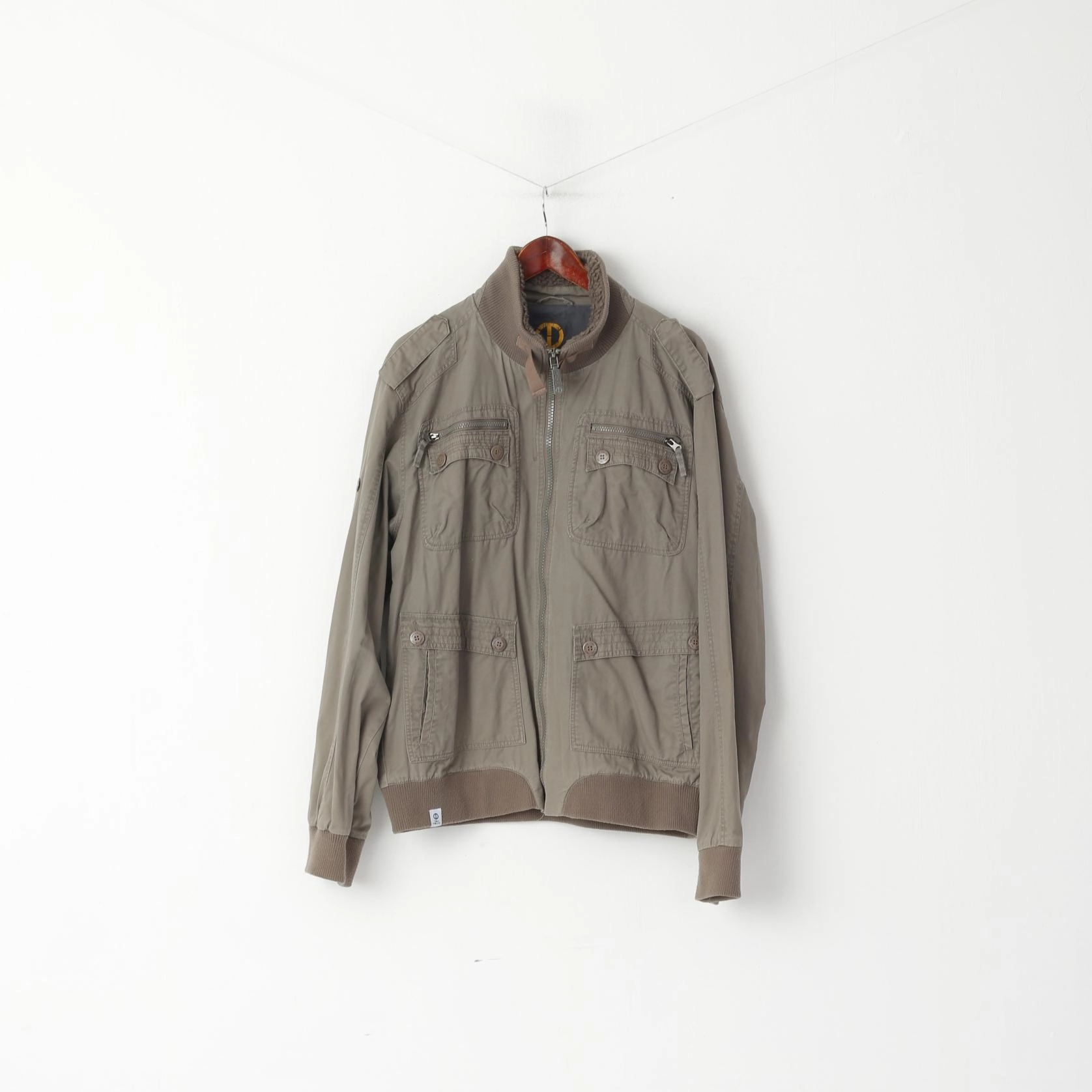 Waterproof Wear Product Tom Wolfe Men XXL (XL) Jacket Khaki Army Full Zipper Cotton Harrington Casual Top