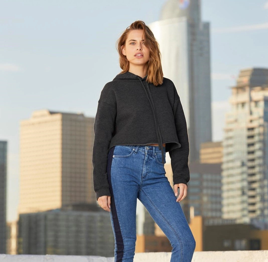 Breathable Mesh Panels Women's Cropped Fleece Hoodie | BLACK