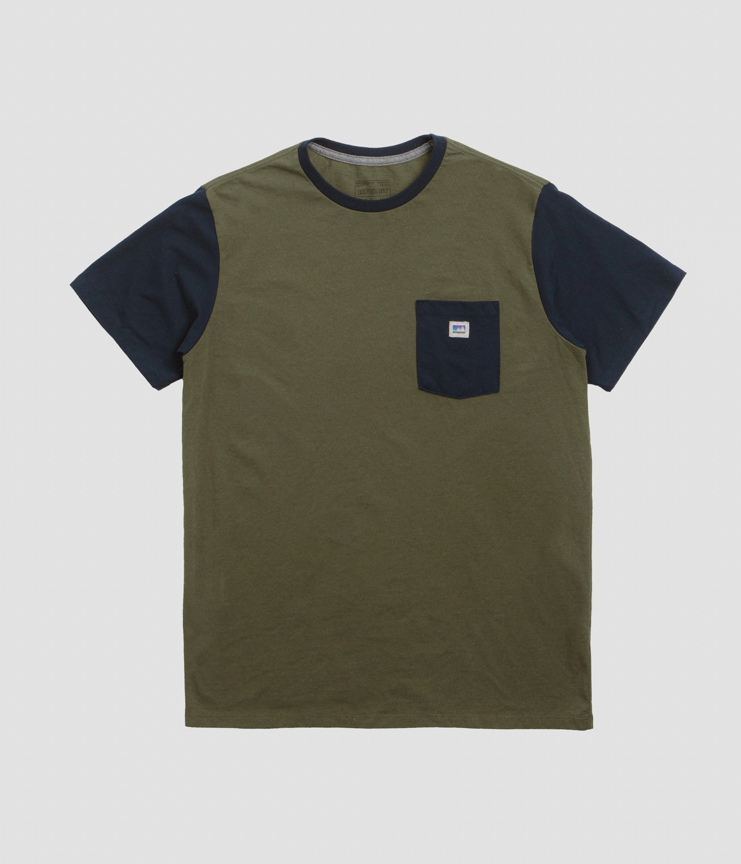 BioBased Fibers Patagonia Shop Sticker Pocket Responsibili-Tee T-Shirt - Tent Green