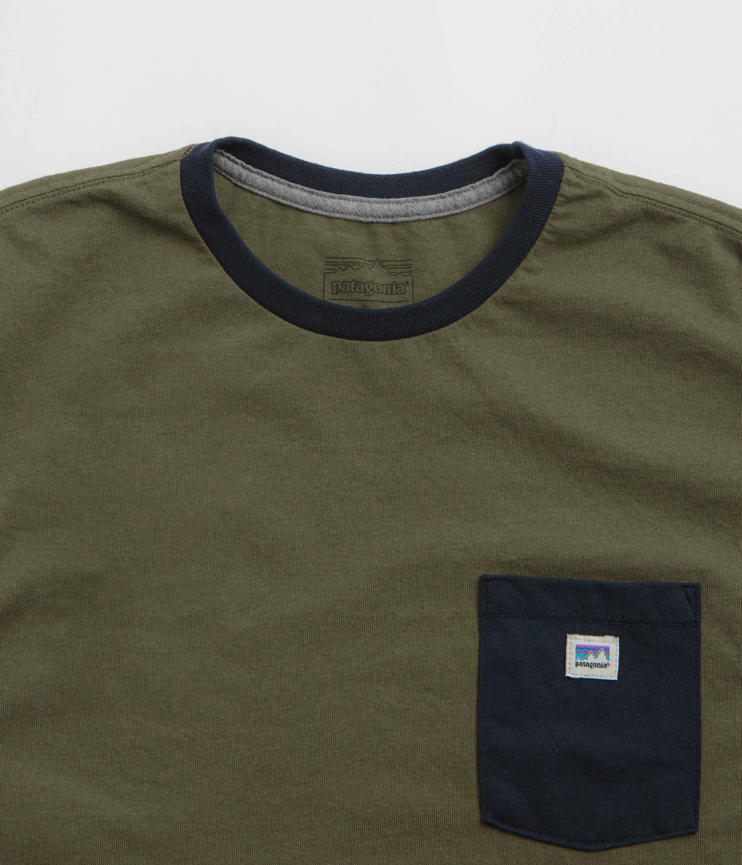 Patagonia Shop Sticker Pocket Responsibili-Tee T-Shirt - Tent Green Popular