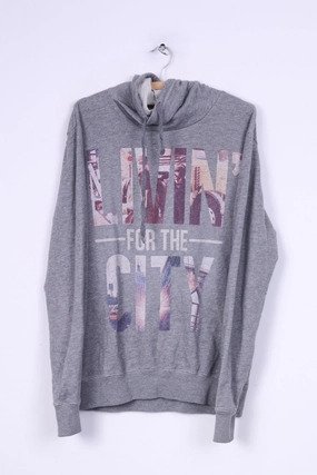 Street Style jewelry accents Pull&Bear Mens L Sweatshirt Grey Sport Cotton Livin For The City