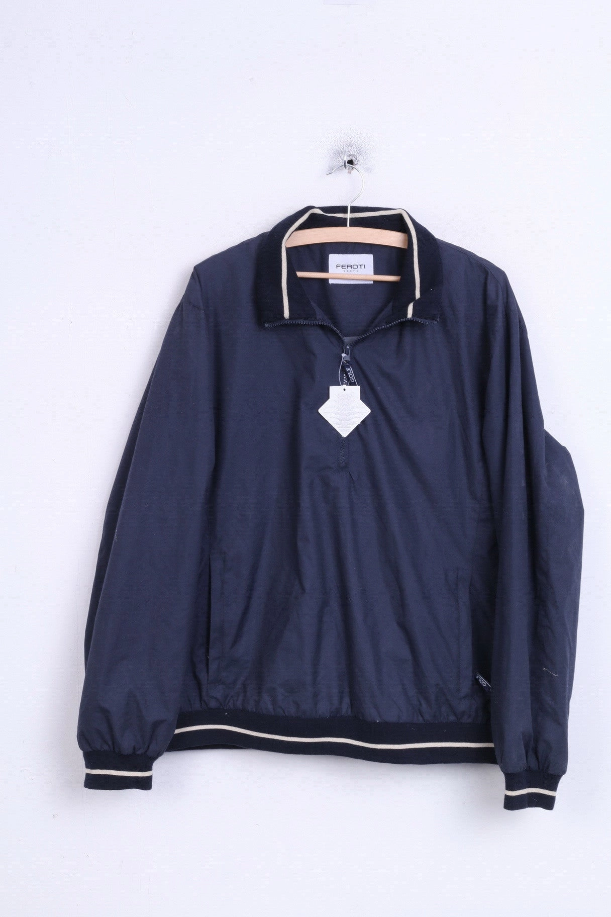 New FROTI Sport Mens XL Track Top Jacket Navy Zip Neck Teflon Vegan snap-up