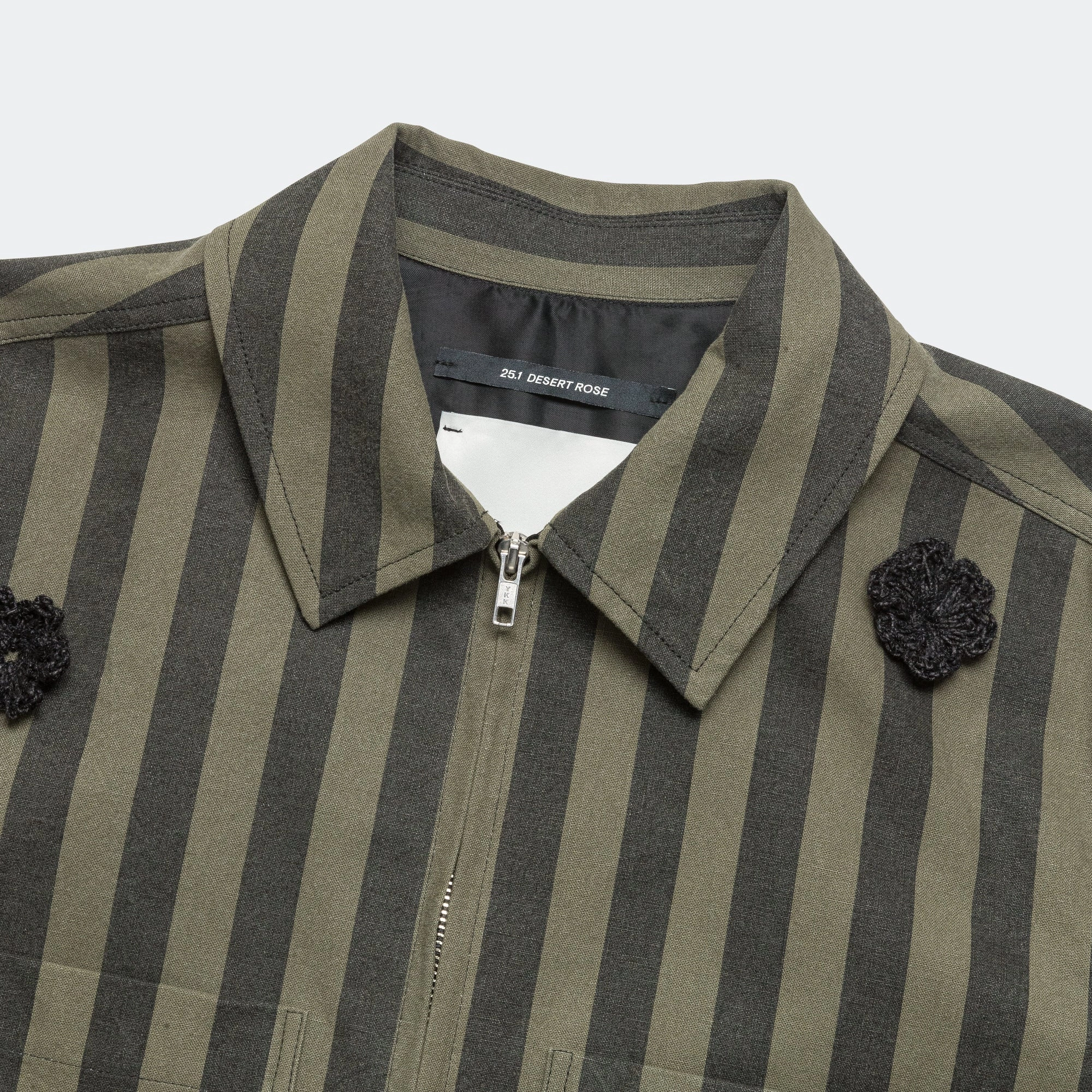 Daisy Crop Patch Pocket Jacket - Black/Green Wide Canvas Stripe Autumn Vibe Lightweight Windbreaker Tech