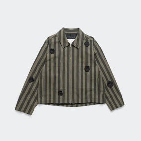 Daisy Crop Patch Pocket Jacket - Black/Green Wide Canvas Stripe Modern Fit