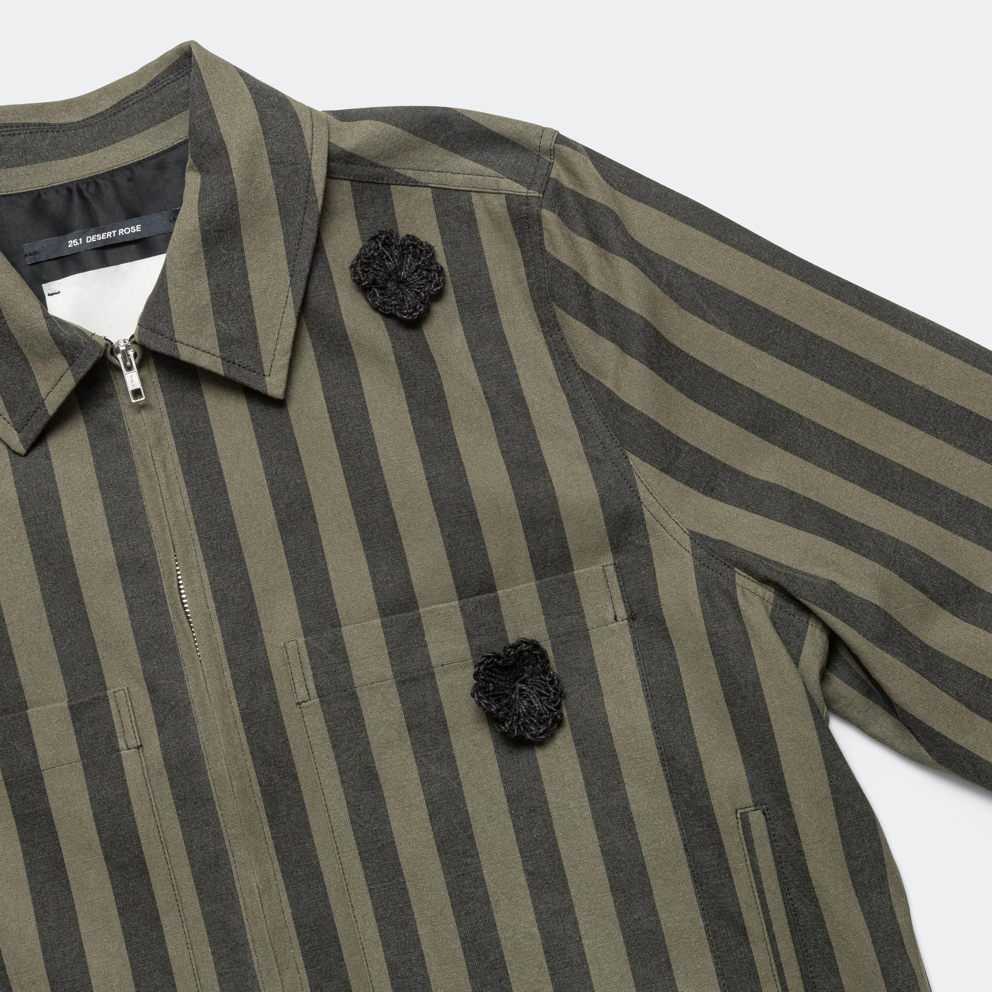 Everyday apparel Non Irritating Seams Daisy Crop Patch Pocket Jacket - Black/Green Wide Canvas Stripe