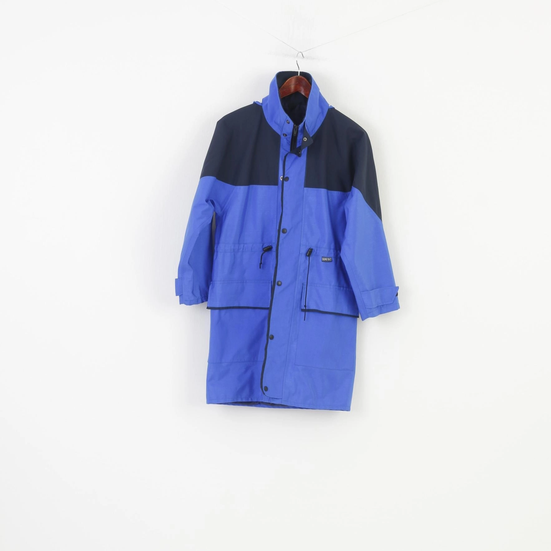 Gore-Tex Men XS Jacket Blue Full Zipper Hood Waterproof Pockets Vintage Top Withstand Unisex