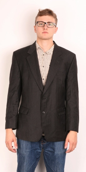 Daks Jermyn Street Mens 42 S Blazer Jacket Wool Striped Black Rain Ready
