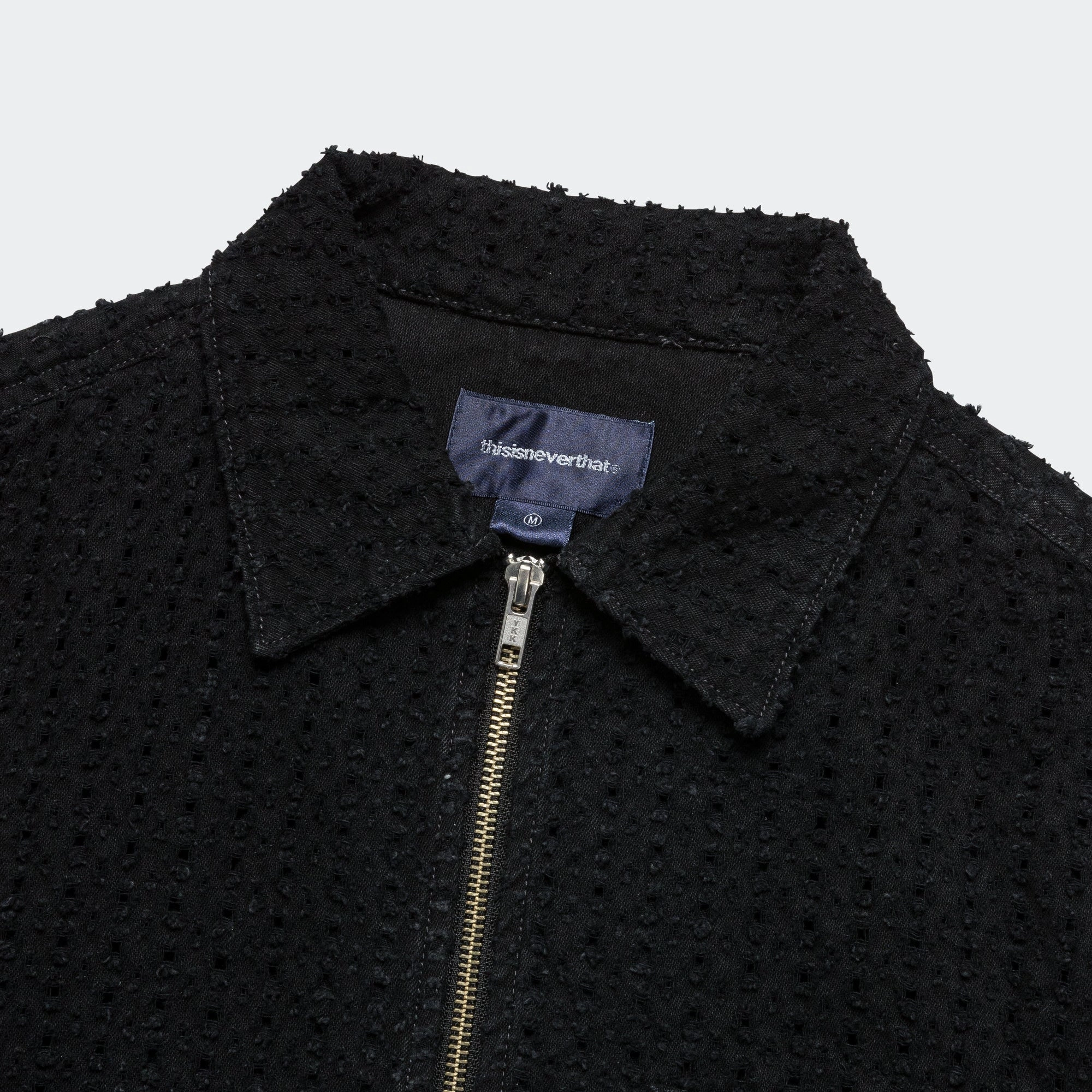 Damaged Denim Zip SS Shirt - Black tailored look