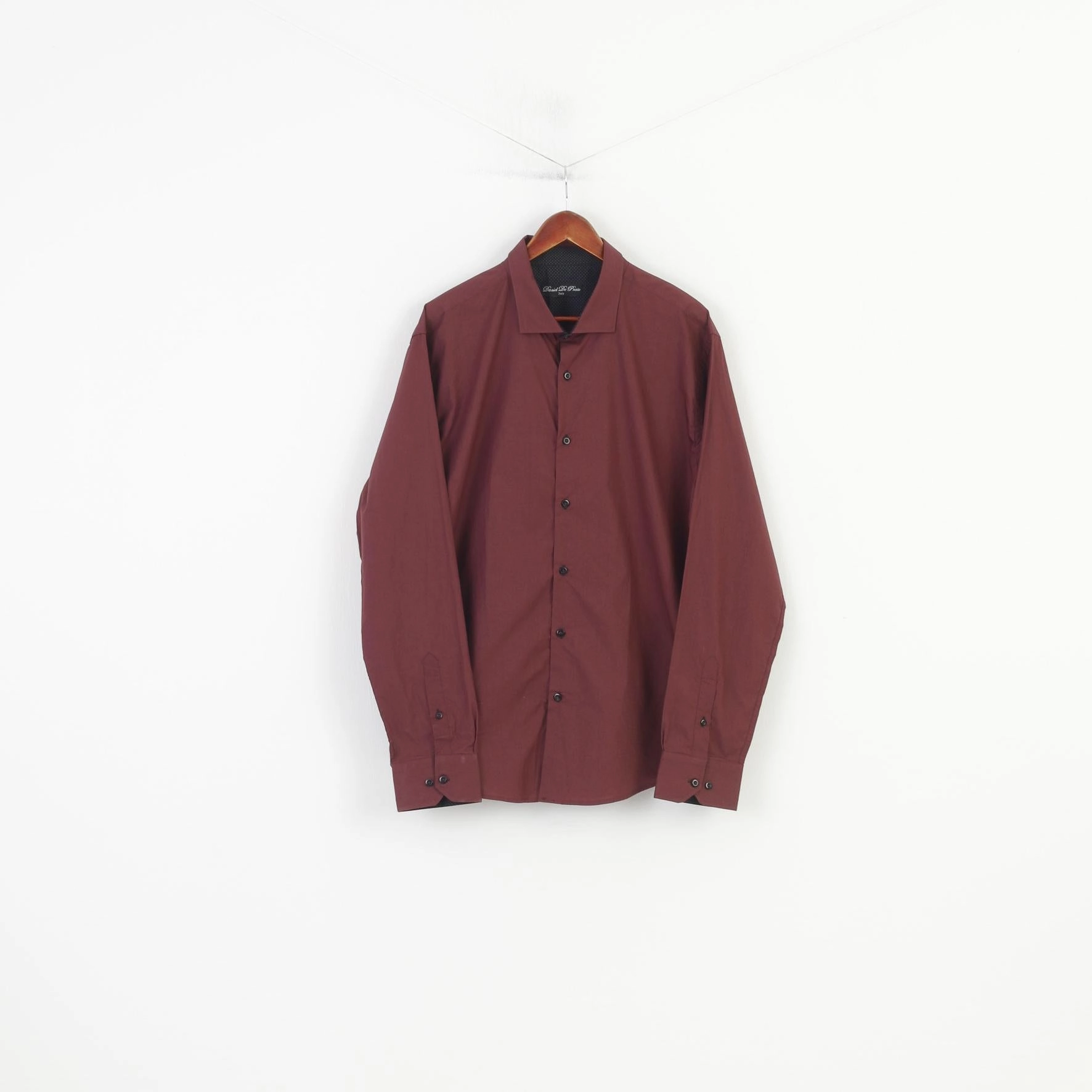 Limited Edition Daniel De Prato Men 3XL Casual Shirt Burgundy Italy Long Sleeve Classic Cotton Collar Bottoms Top
