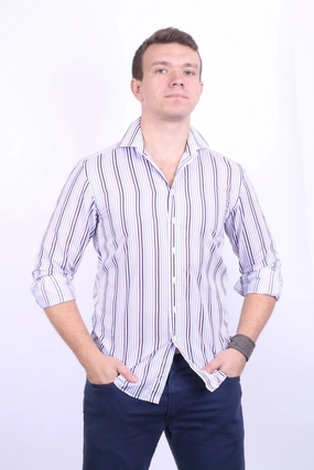 Bold Pattern Smooth Finish Daniel Hechter Mens 15 S Casual Shirt Cotton White Striped