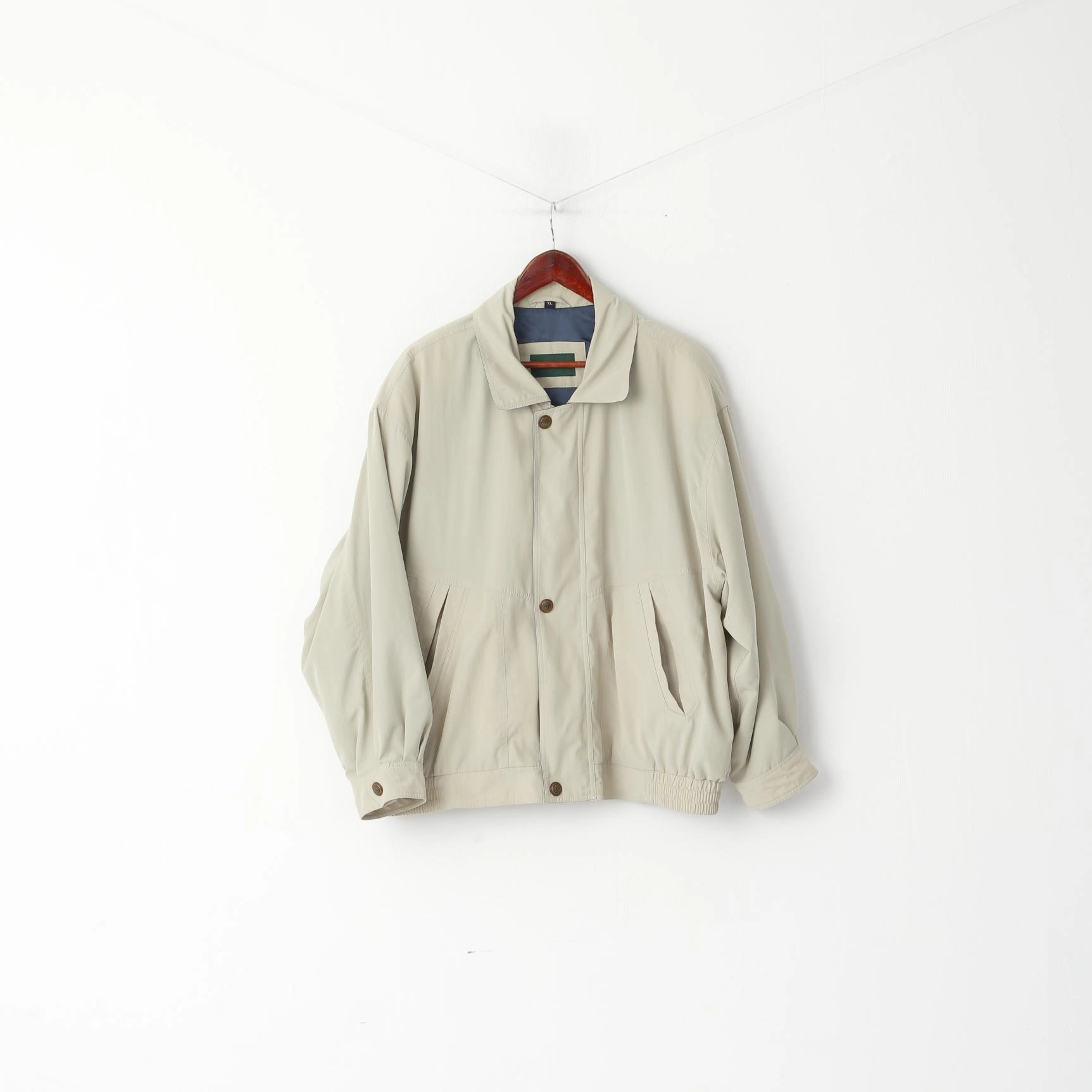 Dannimac Men XL Bomber Jacket Beige Shoulder Pads Full Zipper Retro Top Eyeliner Protective Outerwear