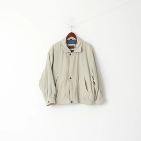 Dannimac Men XL Bomber Jacket Beige Shoulder Pads Full Zipper Retro Top Eyeliner Protective Outerwear