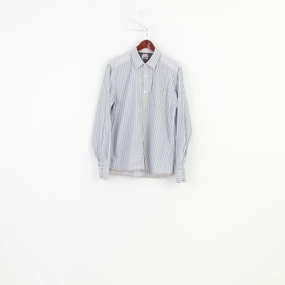 Hilfiger Denim Men L Casual Shirt Striped Long Sleeve Cotton White Collar Denim Top City Exploration