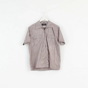 Shimmer Effect Contemporary Design ICONO Mens L Casual Shirt Frost Grey Shiny Full Zipper Disco Top