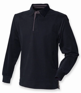 Smart Office Mesh Lined Back Brushed Long Sleeve Rugby Shirt | BLACK