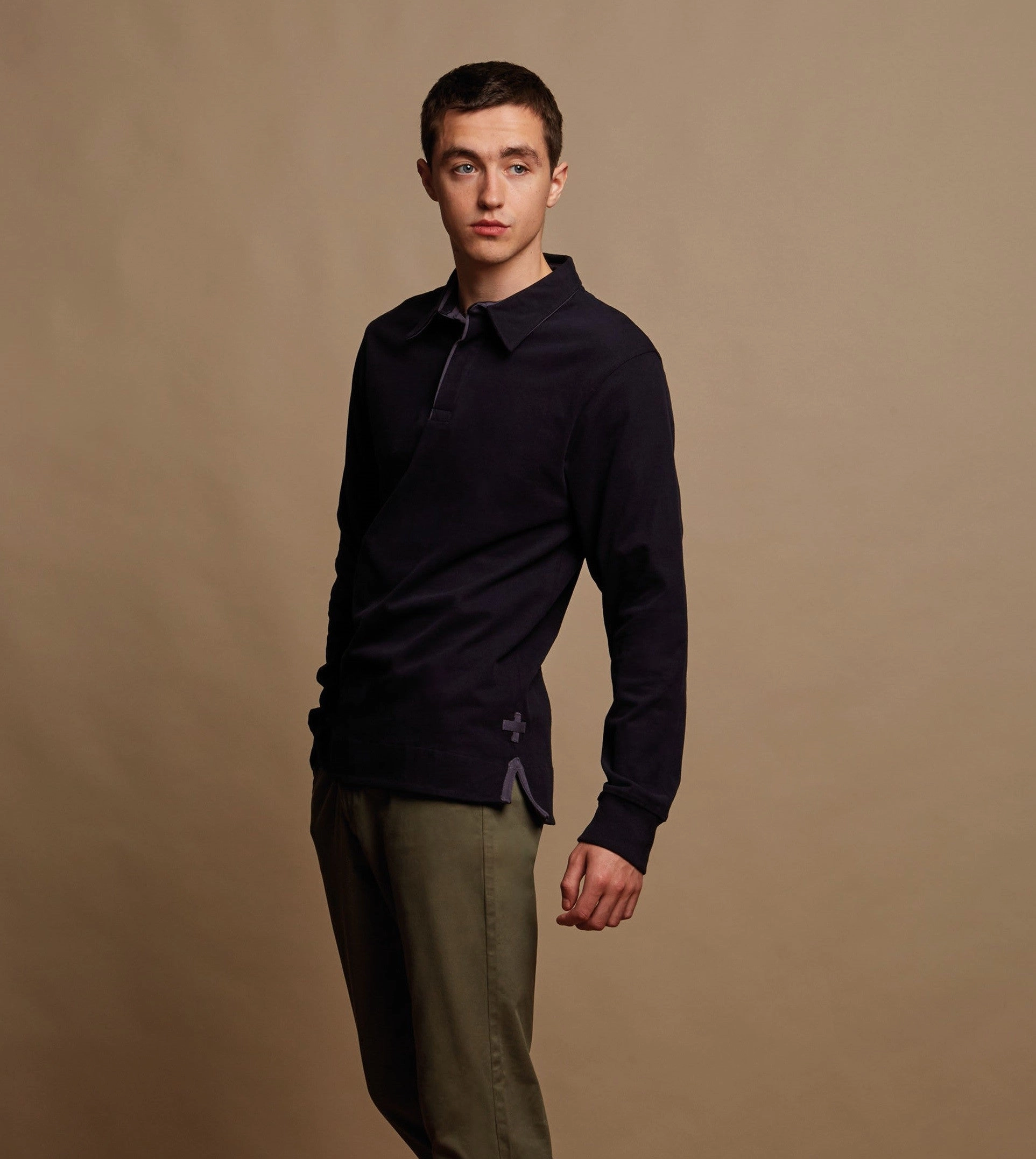 Stylish Fit Brushed Long Sleeve Rugby Shirt | BLACK