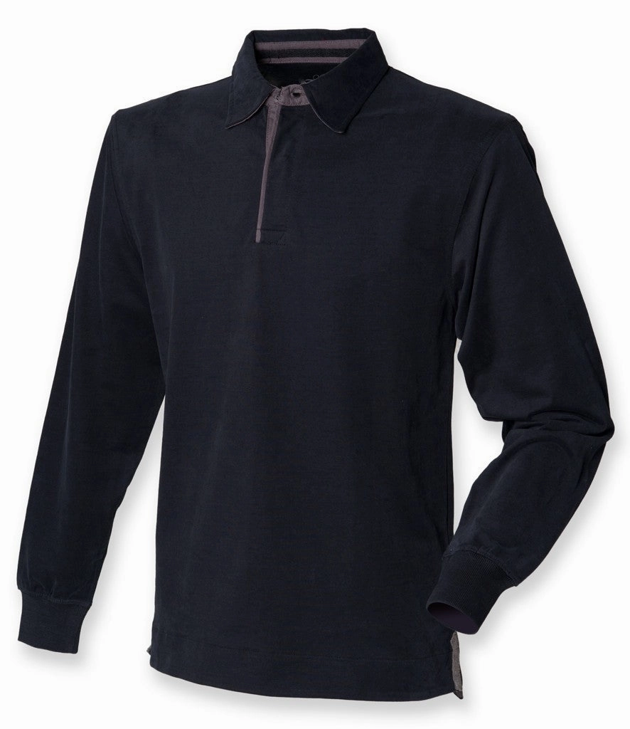 Smart Office Mesh Lined Back Brushed Long Sleeve Rugby Shirt | BLACK