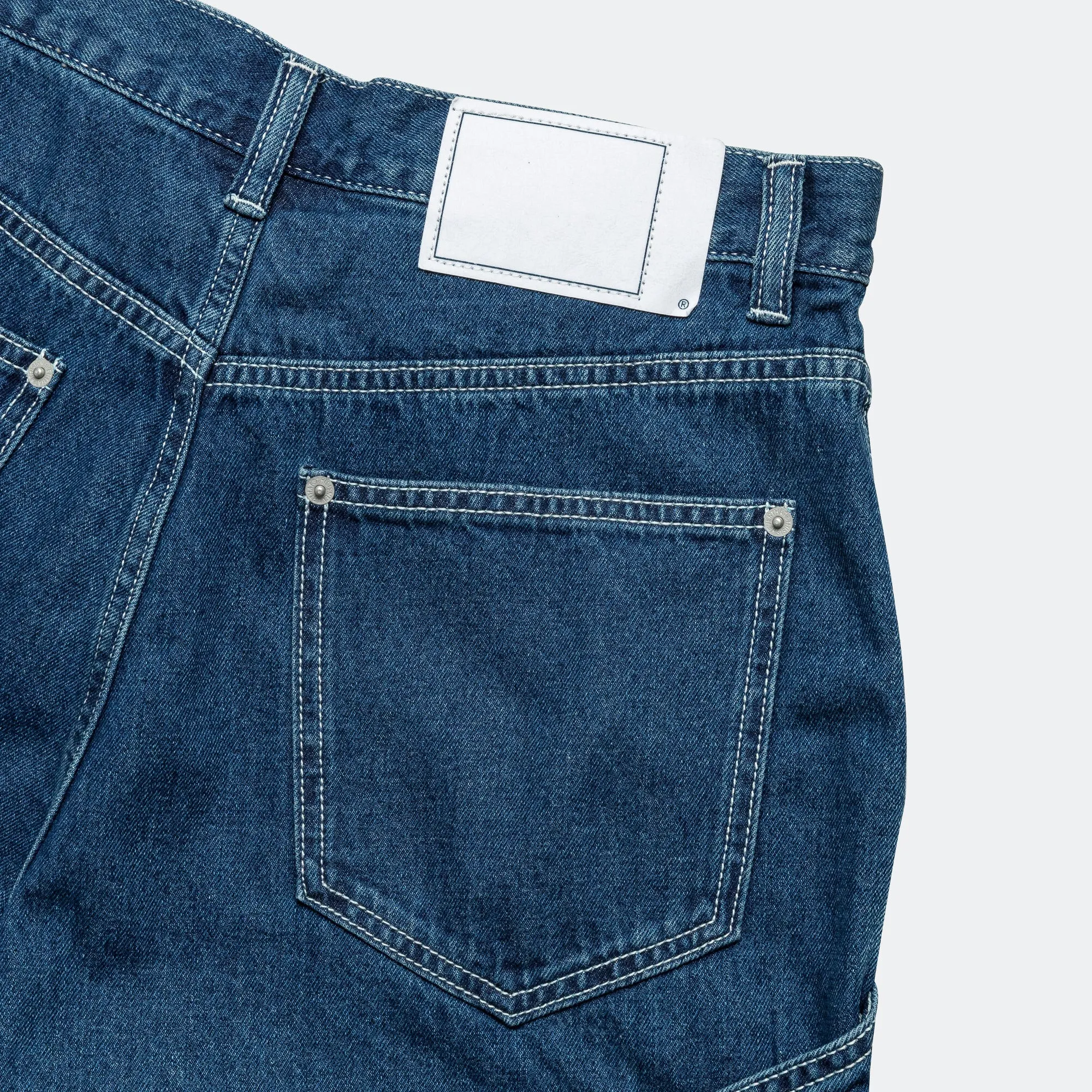 Denim Carpenter Short - Blue Soft Waist Abrasion Resistant Hem