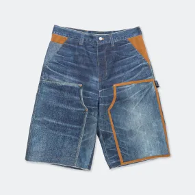 Denim Double Knee Shorts - Blue Loose Textured Travel Outfit Teen Outfit Nature Lover Unisex Wear