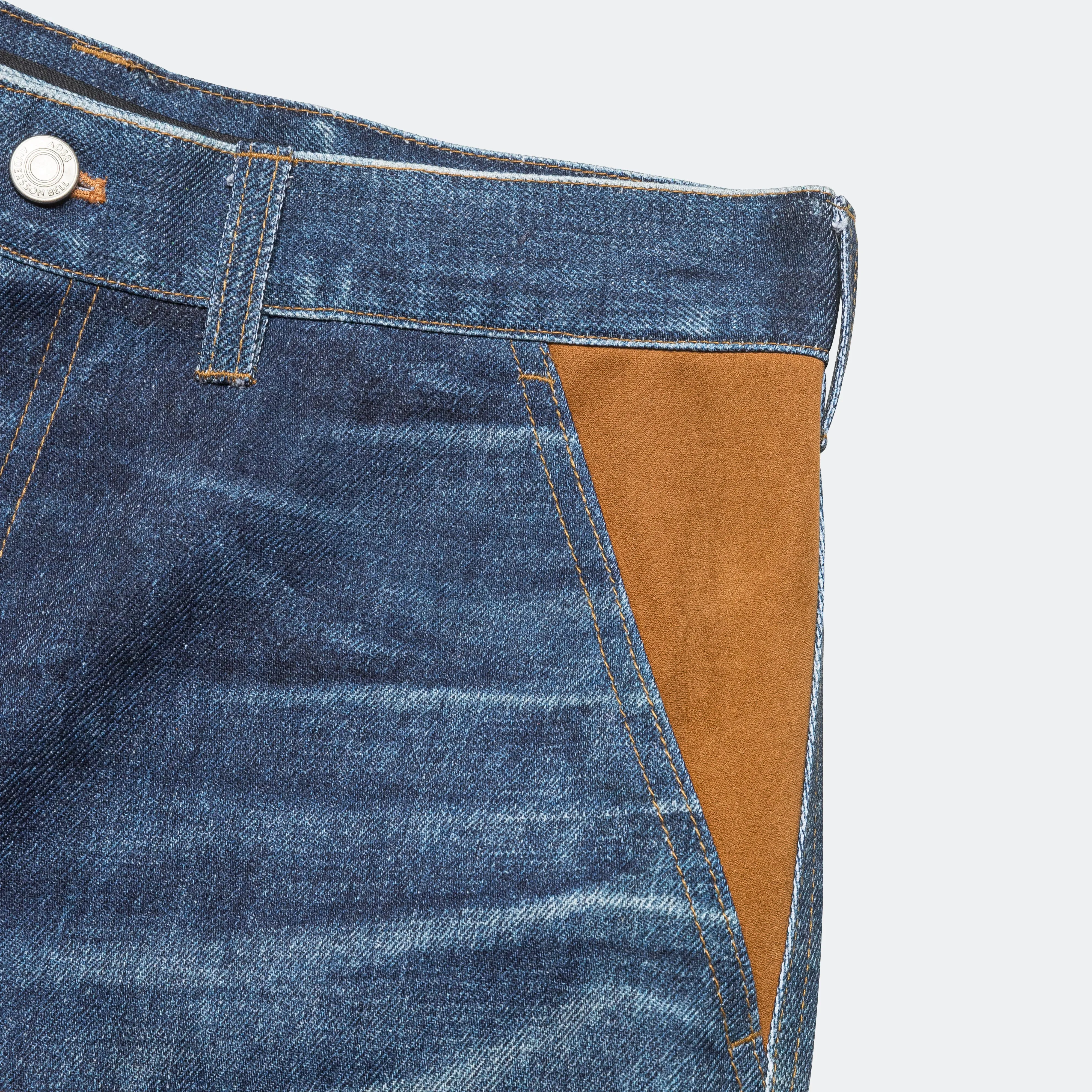 Denim Double Knee Shorts - Blue Relaxed Style City Walk Trend Setter