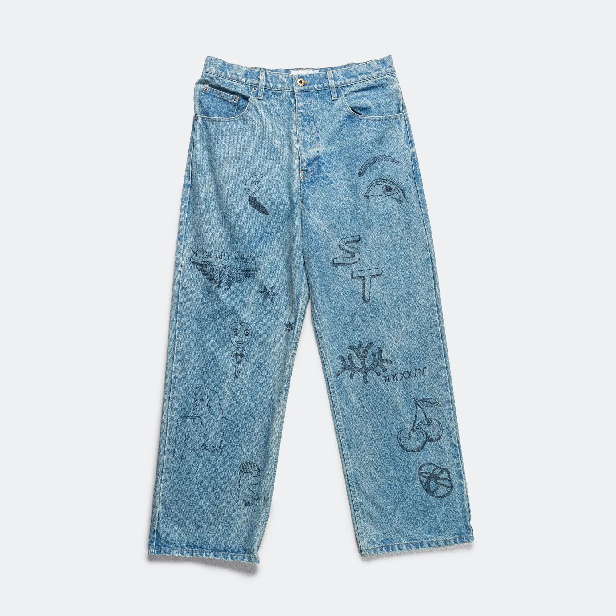 Denim Marker Drawn Jeans - Blue Indigo Everyday Neutral Street Inspired