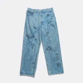 Denim Marker Drawn Jeans - Blue Indigo Everyday Neutral Street Inspired