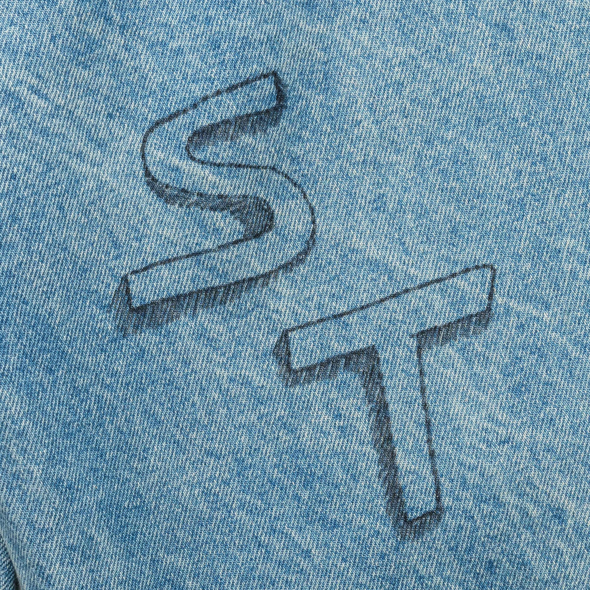 Classic Beach Day Travel Outfit Comfort Wear Denim Marker Drawn Jeans - Blue Indigo