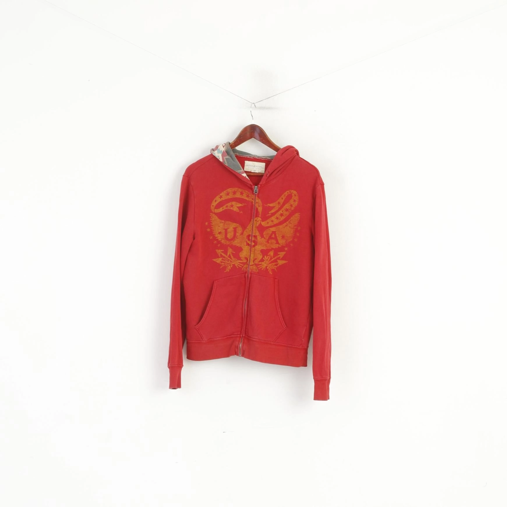 Daily Fit Fashion Piece Denim & Supply Ralph Lauren Men M Sweatshirt Burgundy Cotton Aztec Hood USA Top