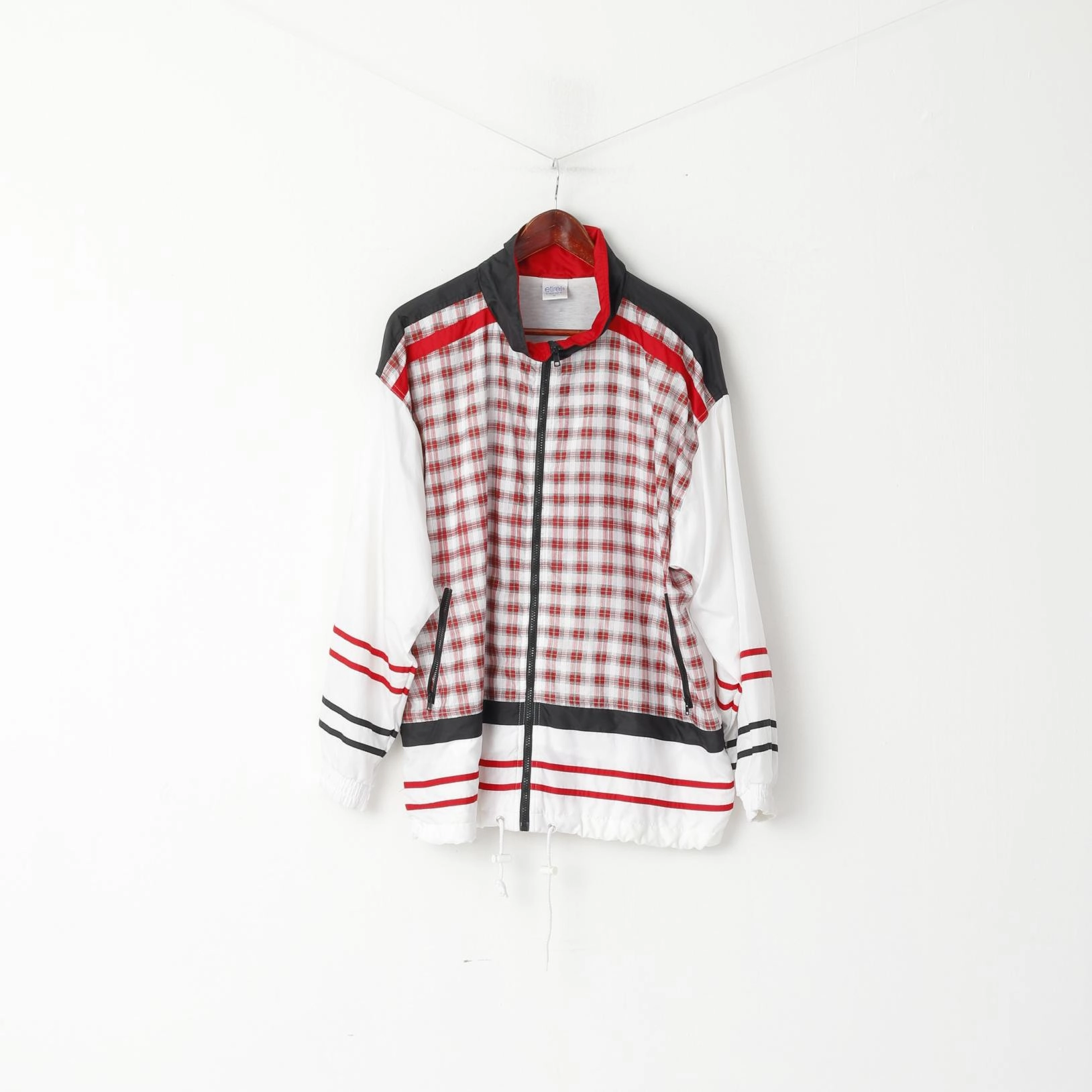 Etirel Le Style Sportif Mens XL Jacket Red Check  Lightweight Full Zipper Sport Top Relaxed Layer BreathableTechnology