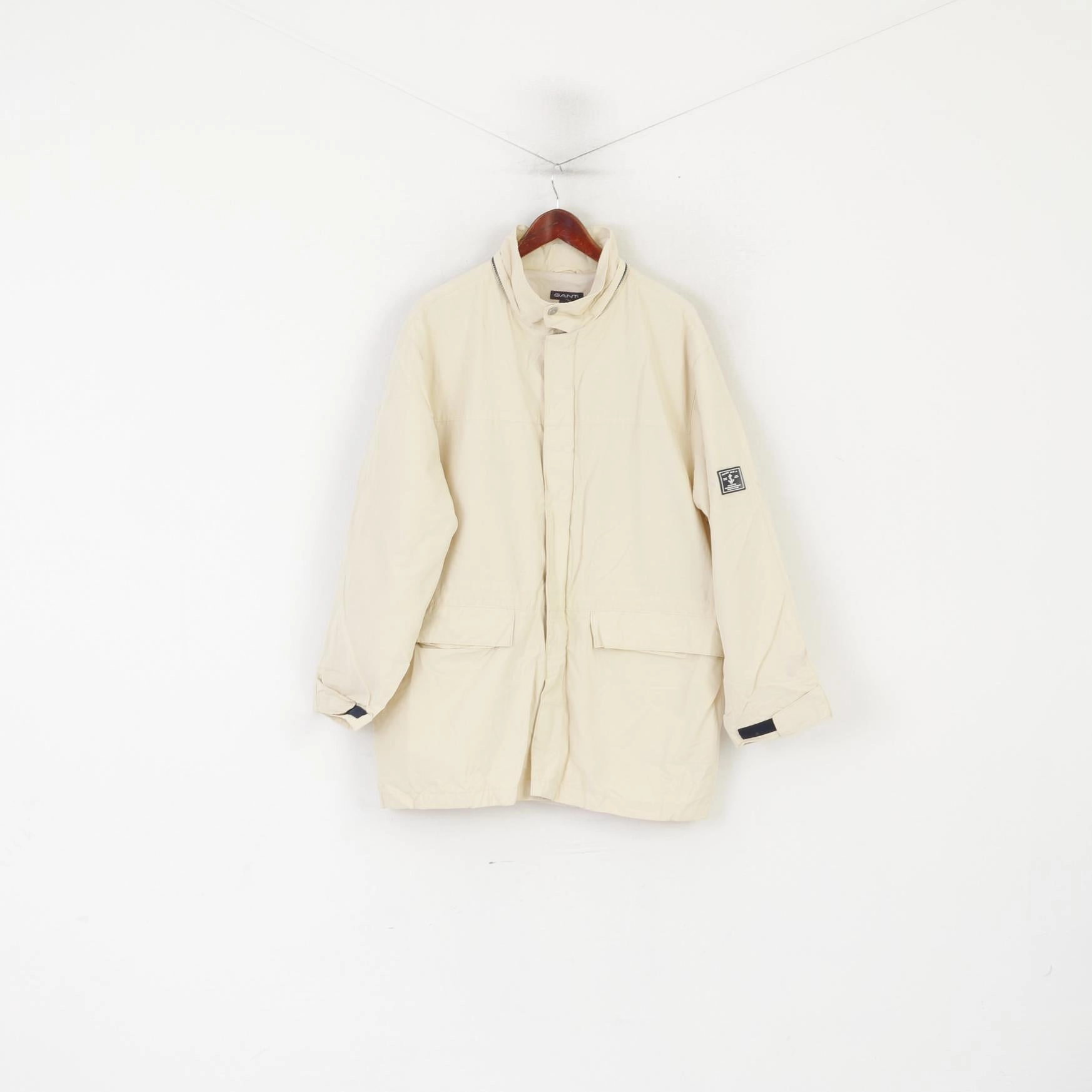 Gant Men L Jacket Beige Cotton Navigator Parka Full Zipper Windcheater Outdoor Top Smart suitable for air sports