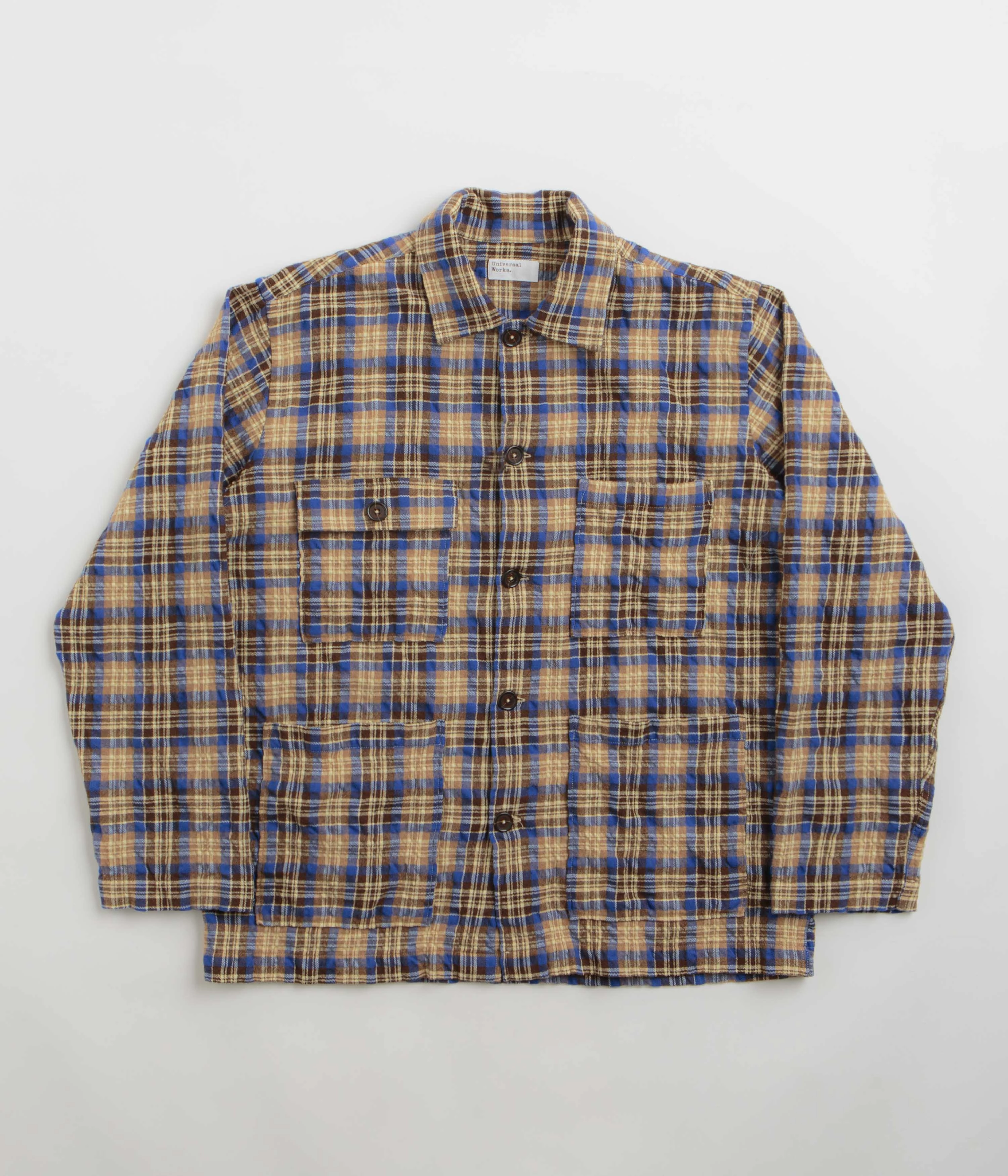 Moisture Wicking Technology Check Universal Works Dockside Jacket - Blue / Sand