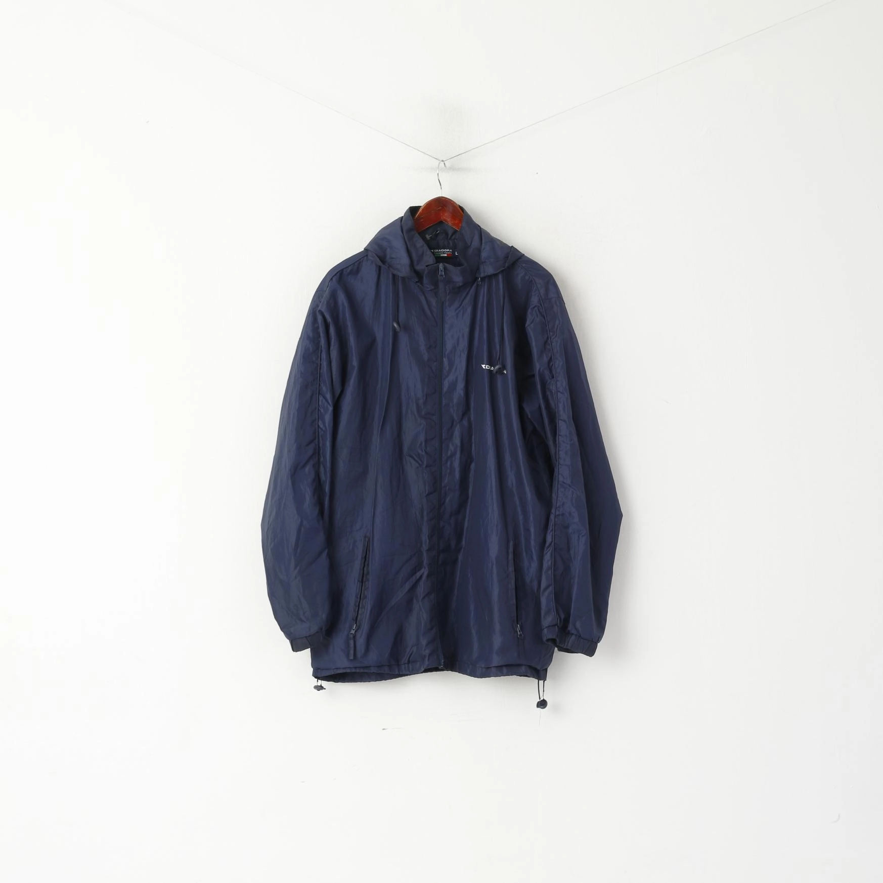 Possibility Heritage Diadora Men L Jacket Navy Lightweight Full Zip Hooded Sportswear Top