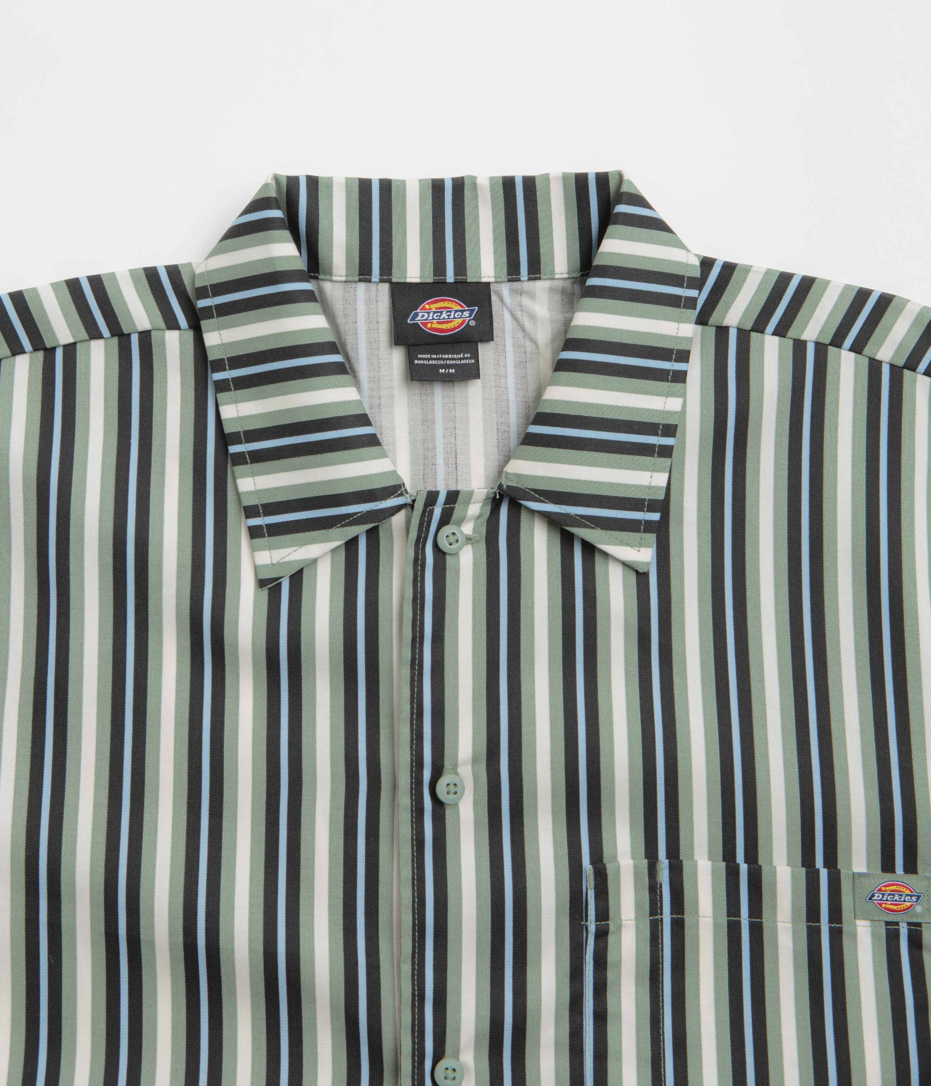 Stretch Fit Technology Dickies Multi Stripe Work Short Sleeve Shirt - Iceberg Green