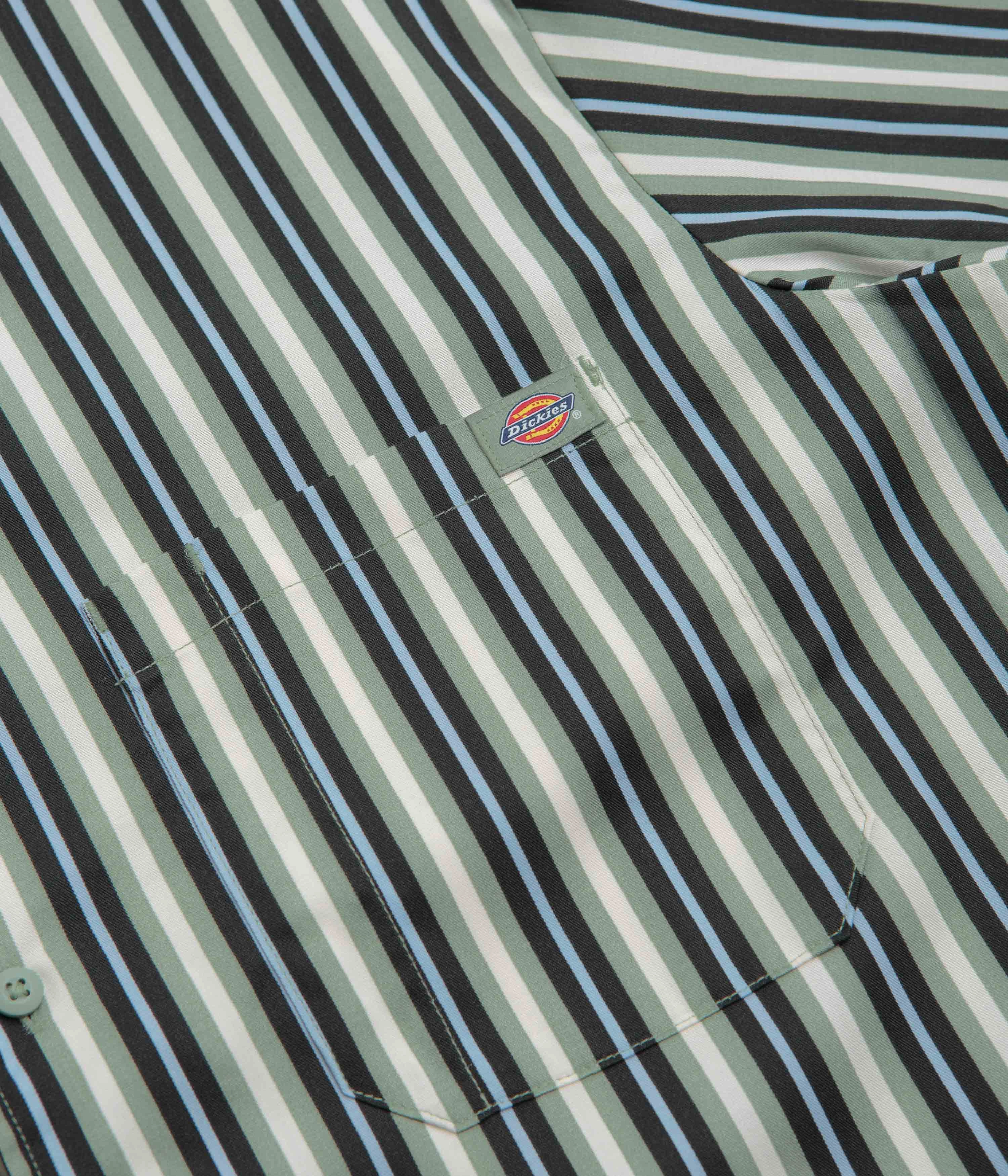 Dickies Multi Stripe Work Short Sleeve Shirt - Iceberg Green Breathable back panel