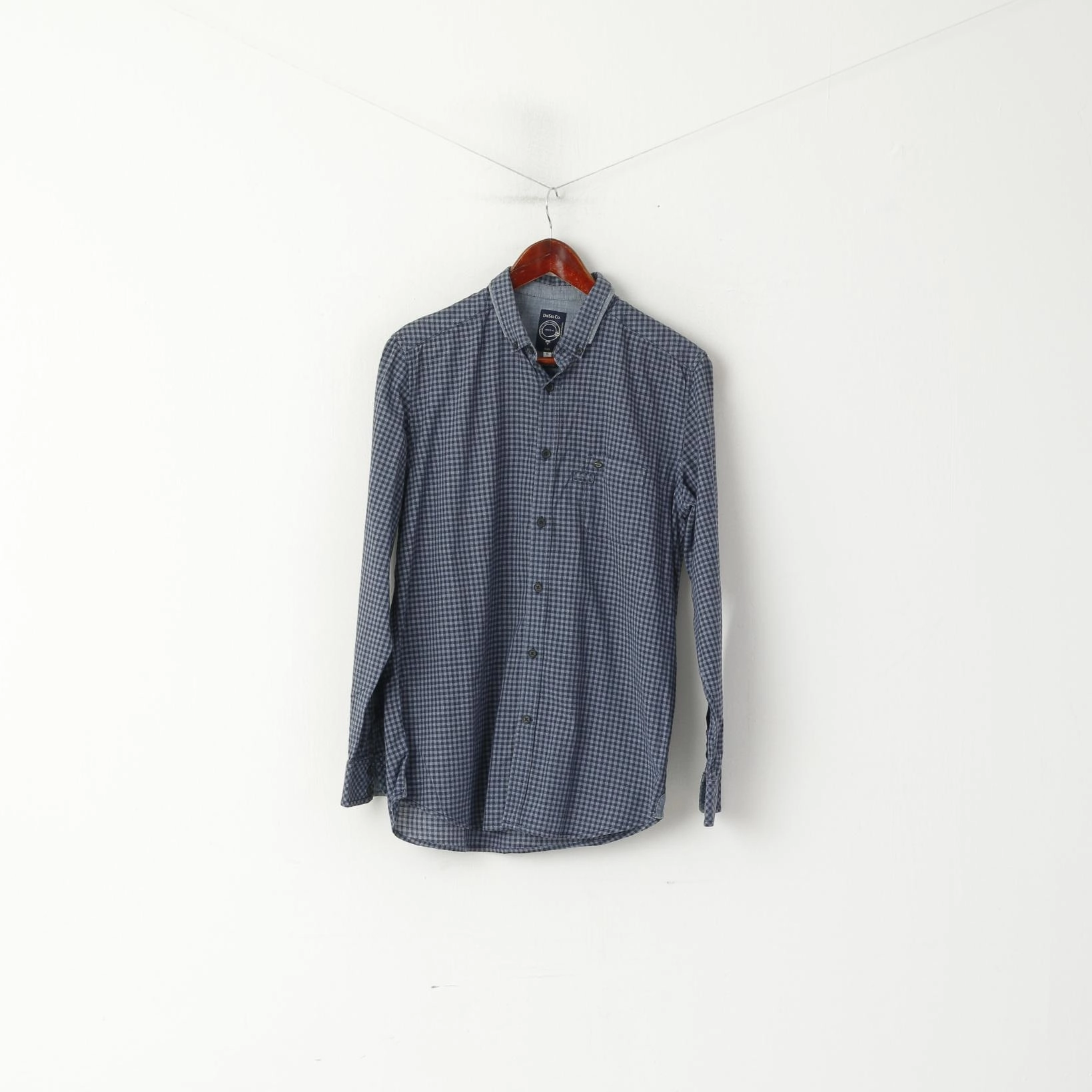 Diesel Co. Men S Casual Shirt Navy Check Cotton Button Down Collar Long Sleeve Top Luxury Feel
