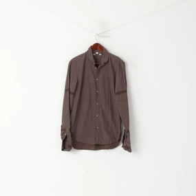 Diesel Men L (M) Casual Shirt Brown Cotton Tiny Snowflake Pattern Long Sleeve Top High-End Fabric Winter Collection