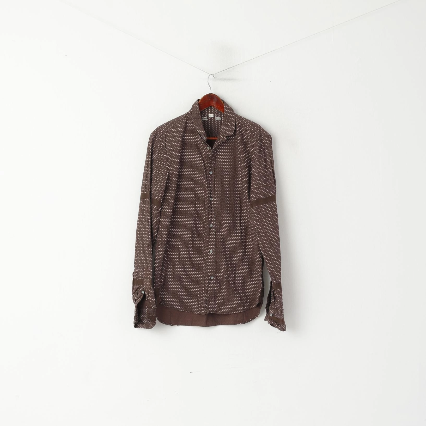 Diesel Men L (M) Casual Shirt Brown Cotton Tiny Snowflake Pattern Long Sleeve Top High-End Fabric Winter Collection