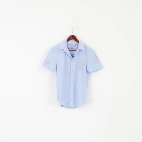 Diesel Men M Casual Shirt Blue Cotton Water Work Under Sea Diver Short Sleeve Top Durable Fabric Two Tone Stitching