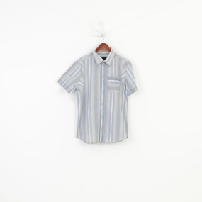 Diesel Men M Casual Shirt Blue Striped Short Sleeve Cotton Vintage Classic Top High-Quality Material