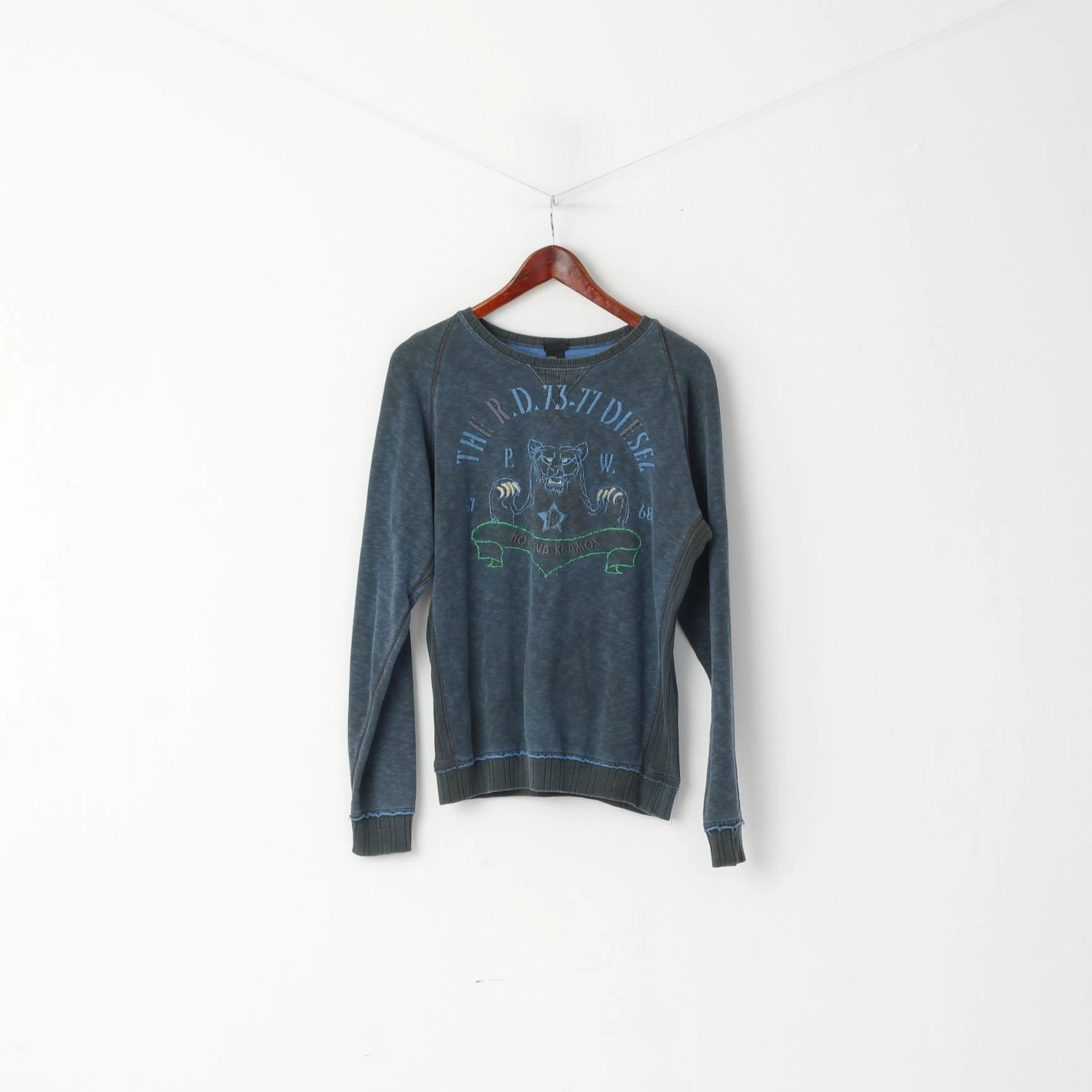 Diesel Men M (S) Sweatshirt Navy Graphic Nouseva Kaamos Slim Crew Neck Cotton Top Active Fit