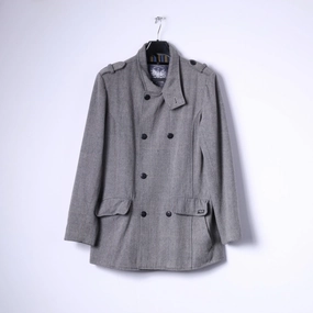 Diesel Mens 3 M Jacket Grey Herringbone Wool Blend Double Breasted Coat foldable