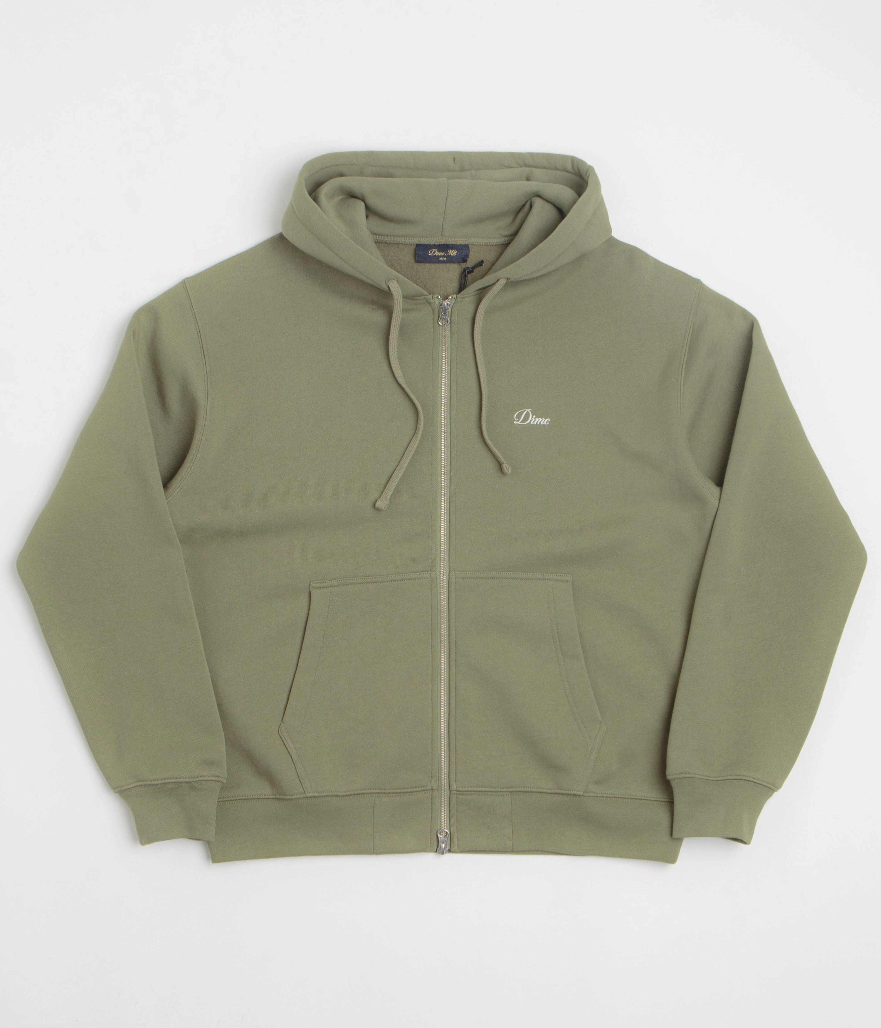 Smooth Zipper Glide Dime Cursive Full Zip Hoodie - Army Green