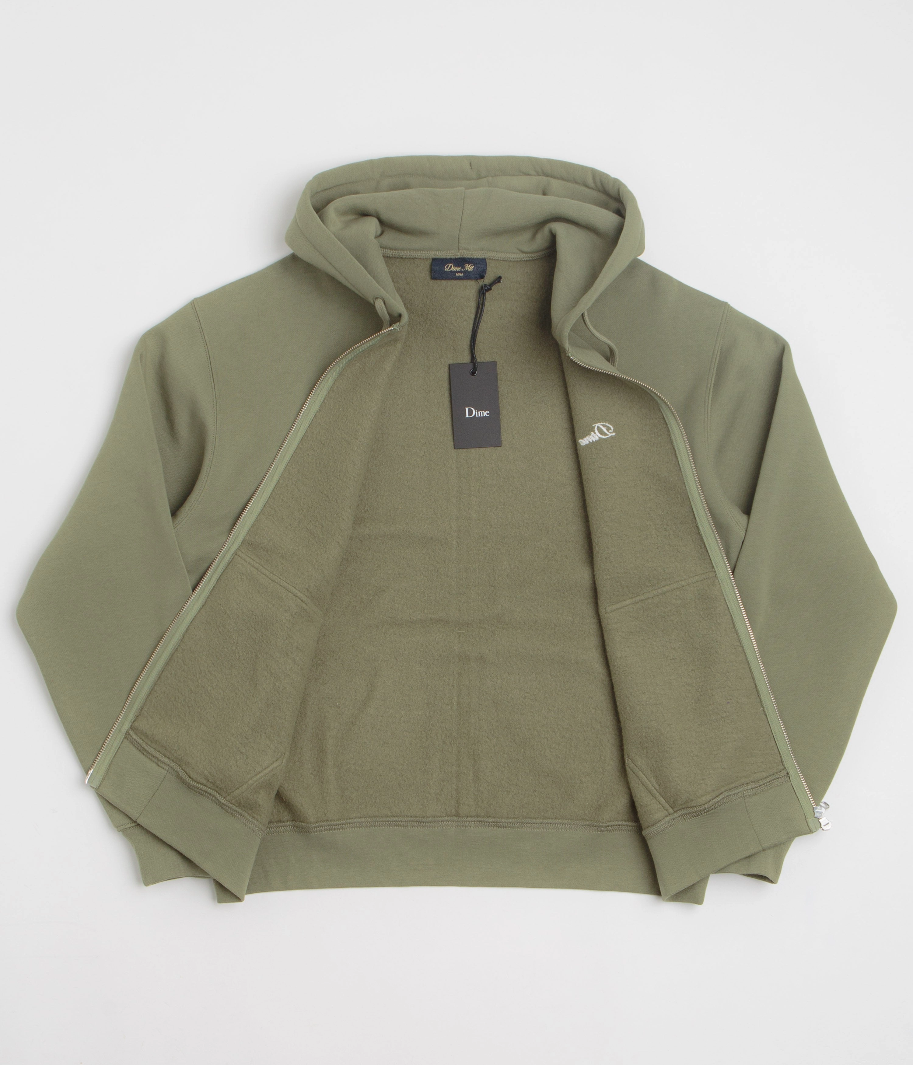 Snake like Seal like Dime Cursive Full Zip Hoodie - Army Green